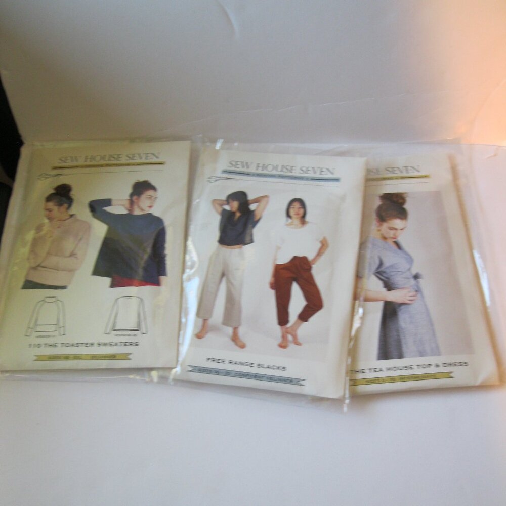 Set of 3 Sew House Seven Patterns - Tea House Top/Dress, Free Range Slacks &more